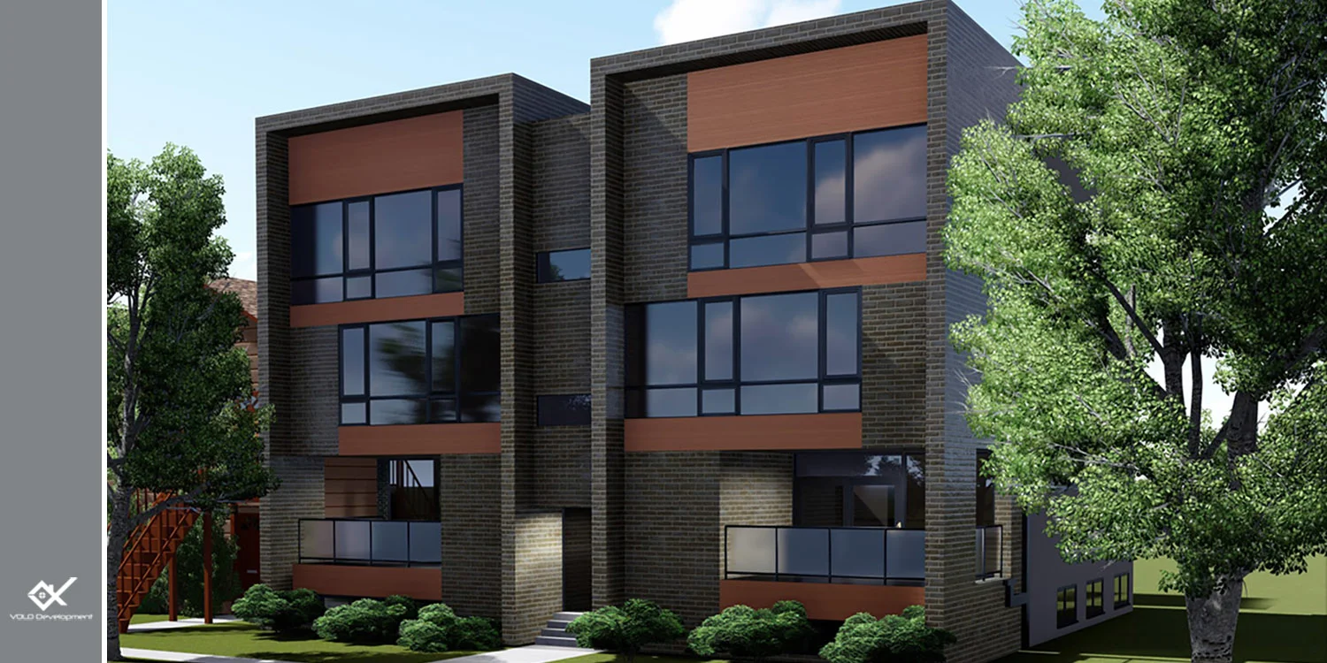 rendering of 6 unit new construction condo building in logan square 3032 w lyndale st. chicago