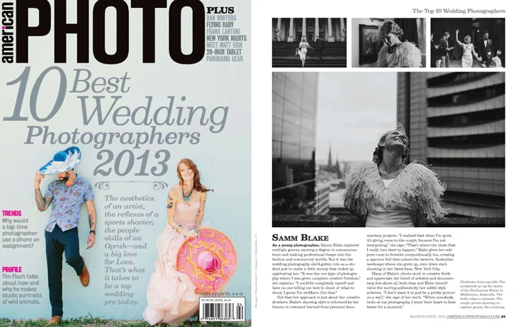 American Photo Magazine. Issue March 2013. Named in the Top 10 Wedding Photographers of 2013.