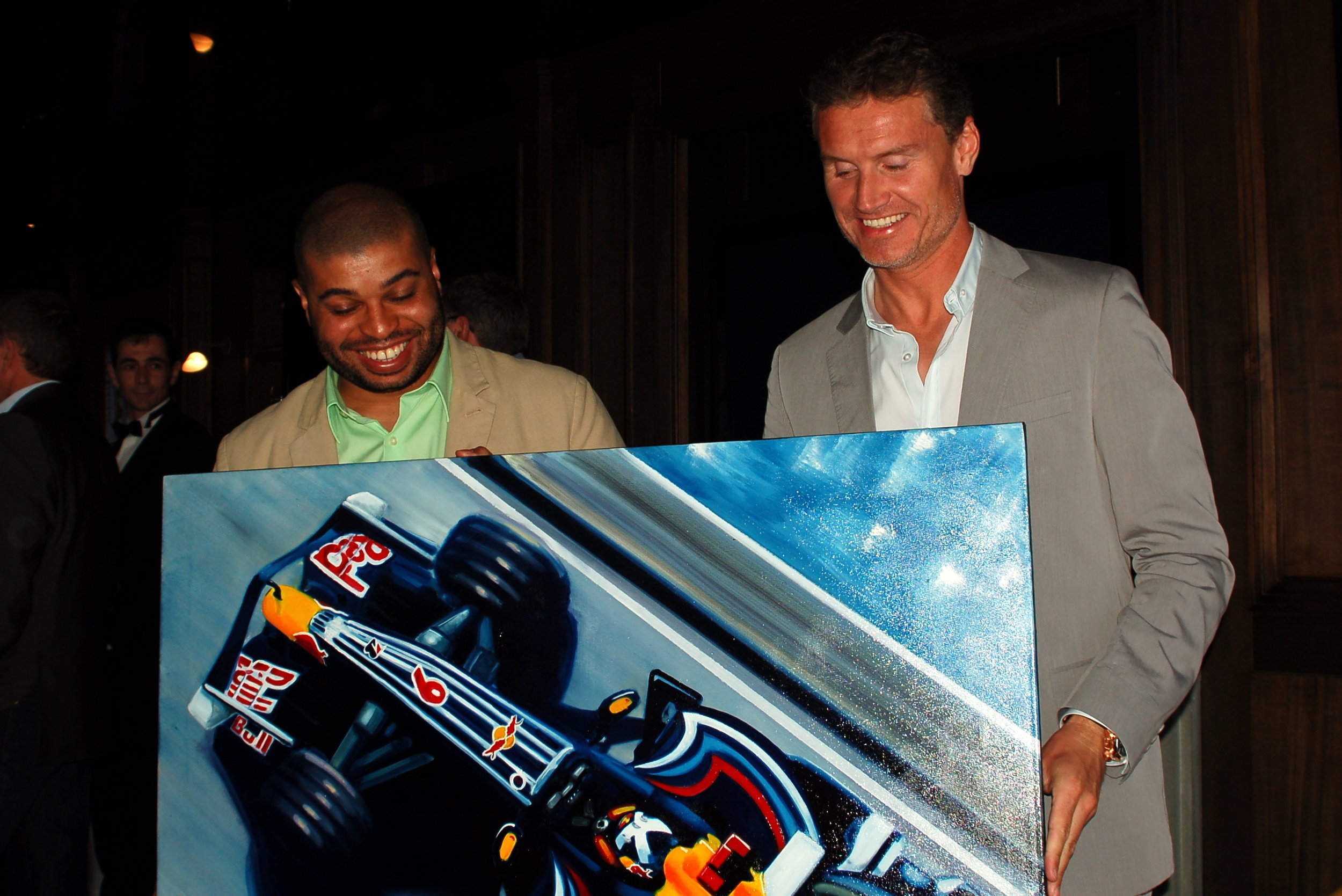 David Coulthard and Kevin with a featured oil painting