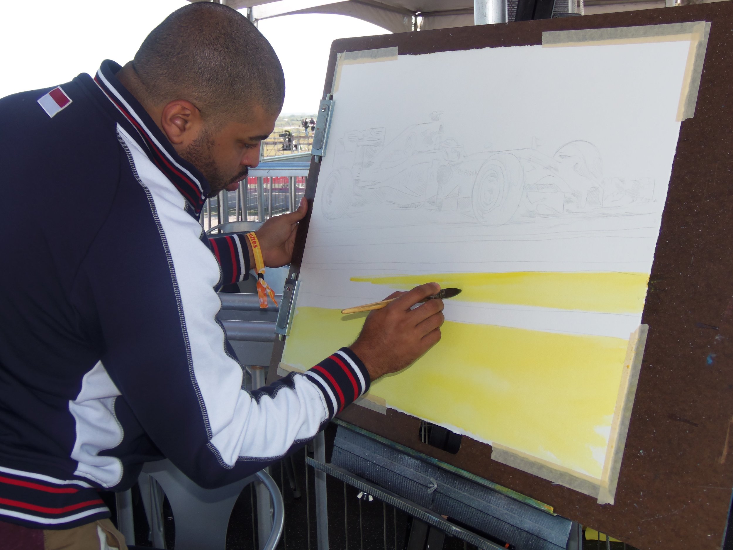  KPA starting a Lewis Hamilton watercolor at the USGP in the Governer's Suite. 