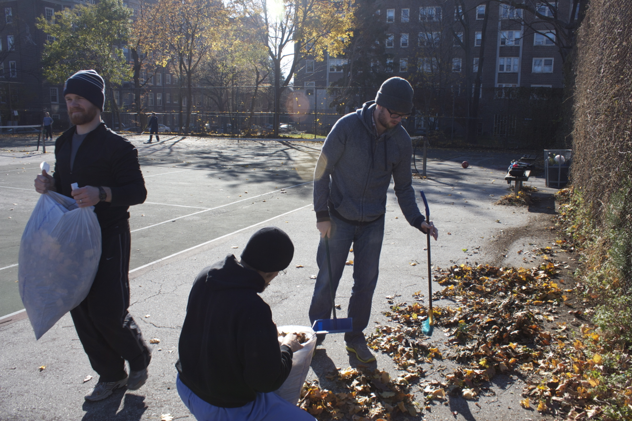 Doing our part at the tennis courts before a pretty intense game of soccer tennis.