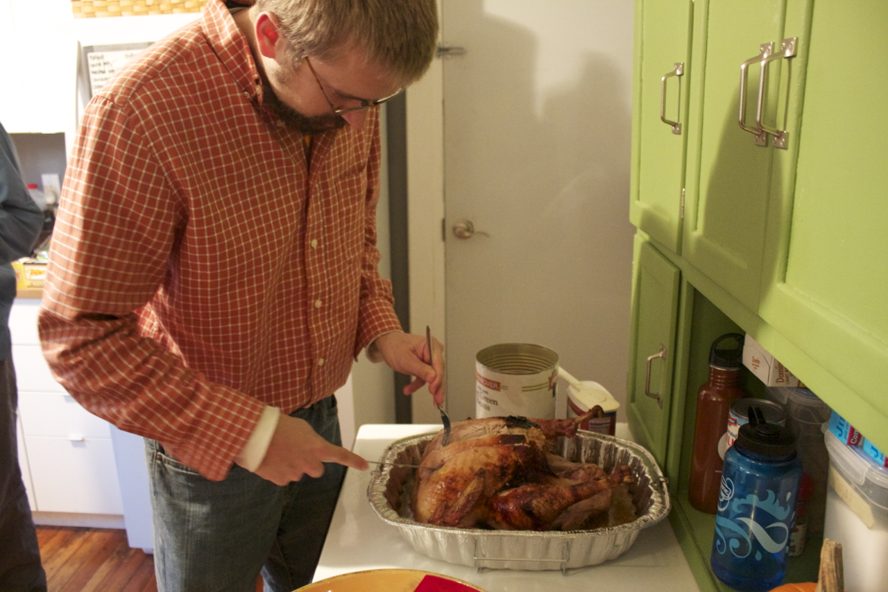 Caleb carved the bird.