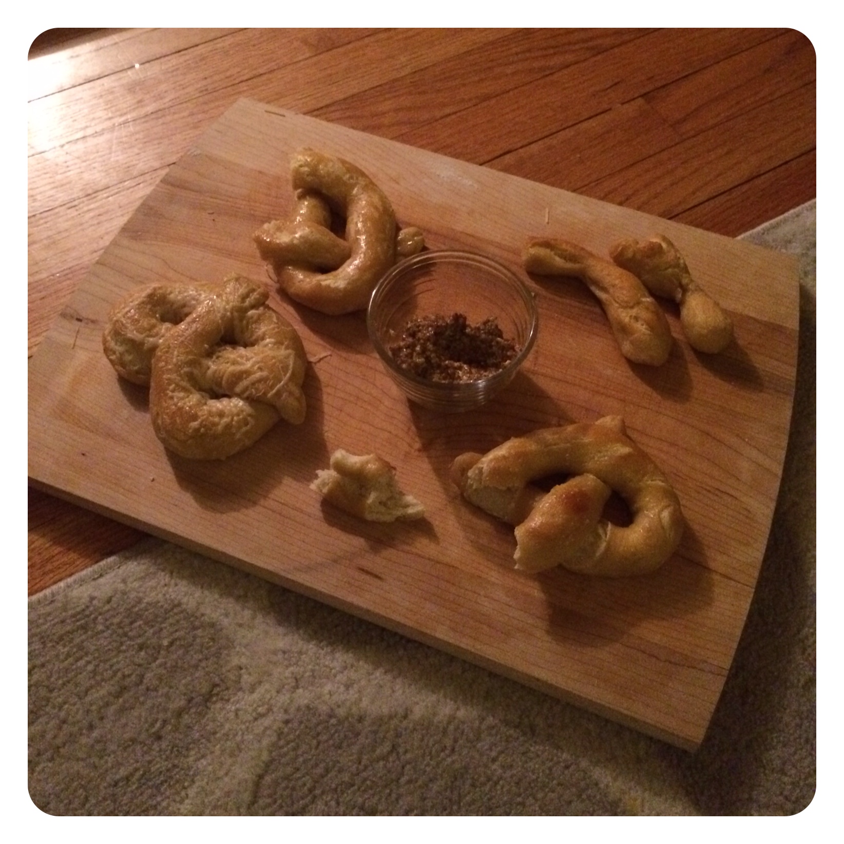  Homemade pretzels with grainy mustard. Yum! 