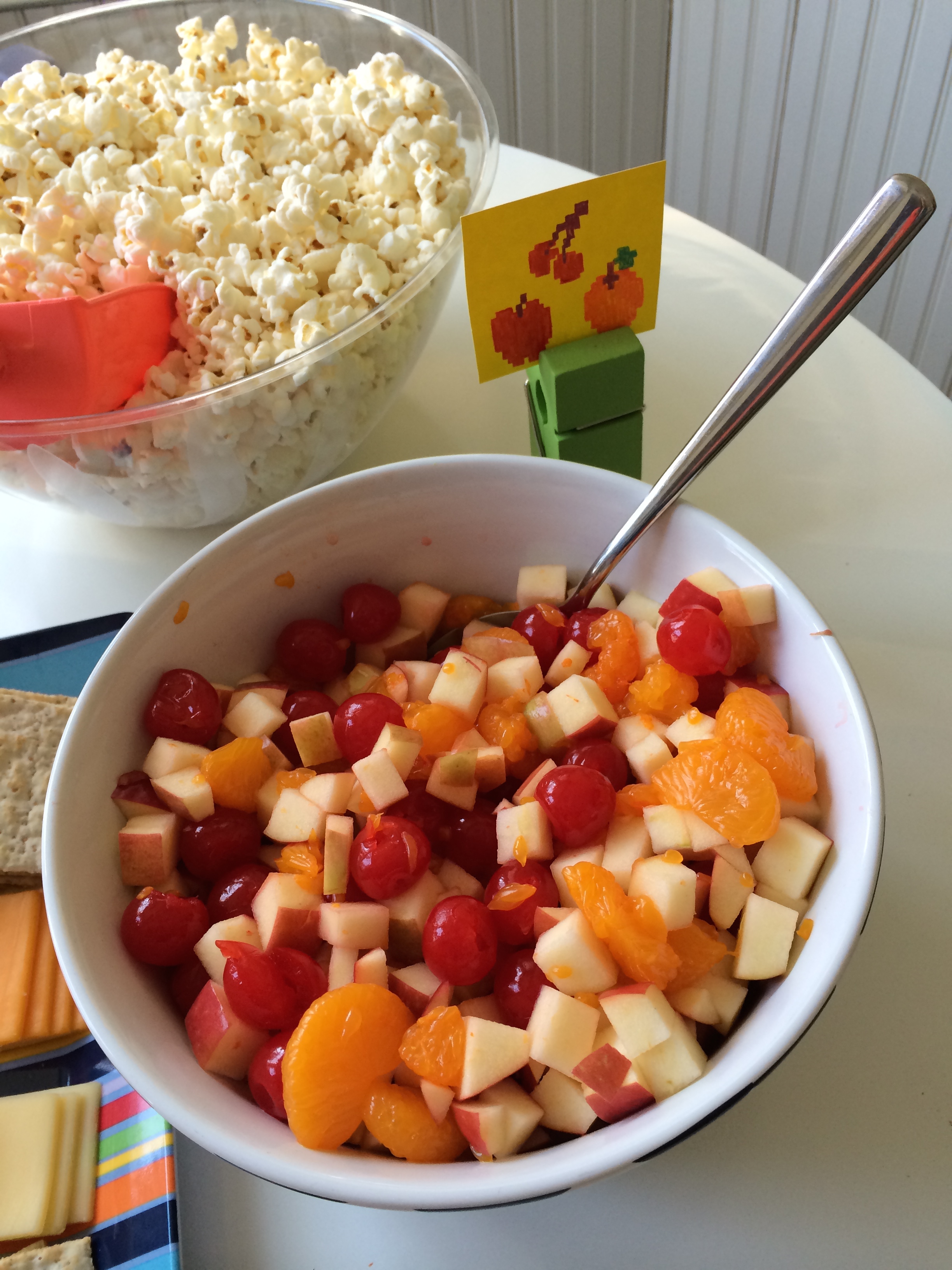 Pacman salad: apple, cherry, orange...duh.