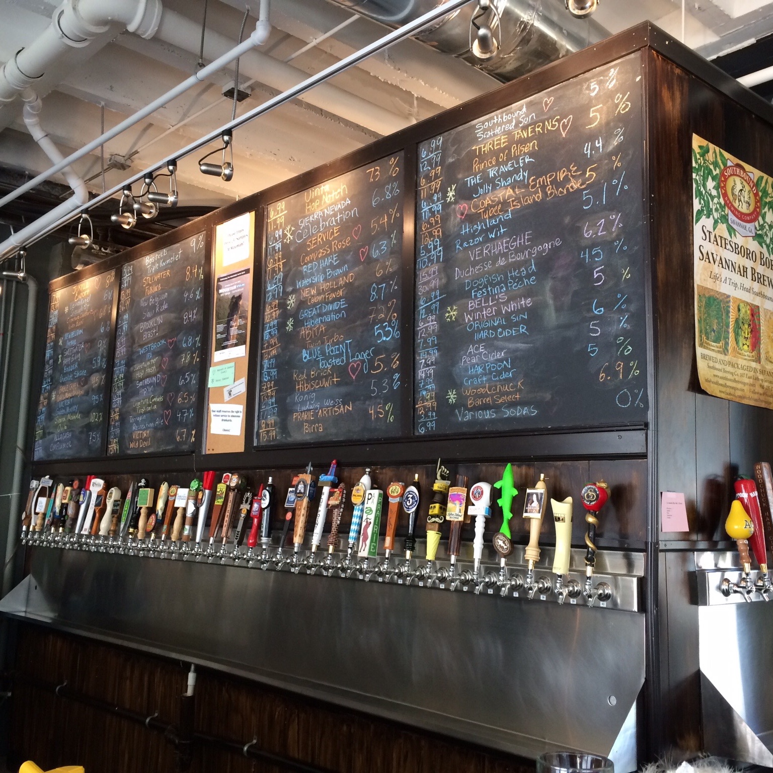 The nice craft beer selection at The Beer Growler. Fun fact: You can stroll the streets of Savannah while drinking beer, as long as it's in a plastic container.