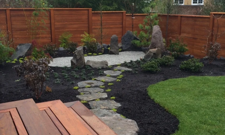  Japanese dry garden adjacent new deck. 