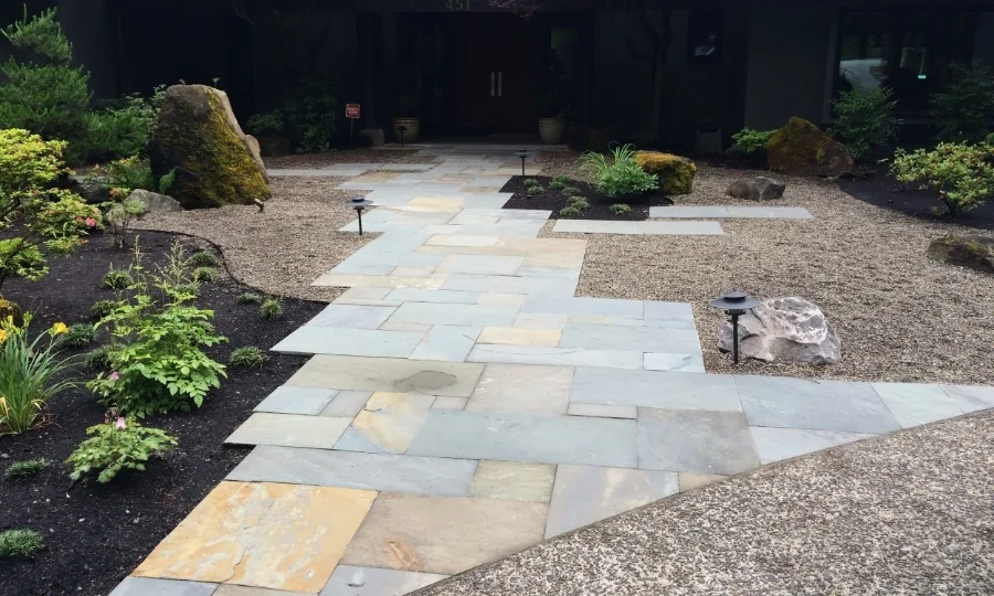  Bluestone entry walkway to  West Linn Oregon garden . 