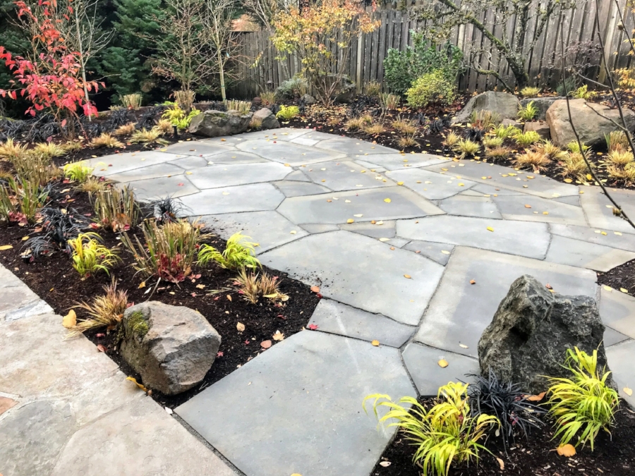  bluestone patio in Lake Oswego, Oregon by Ross NW Watergardens 