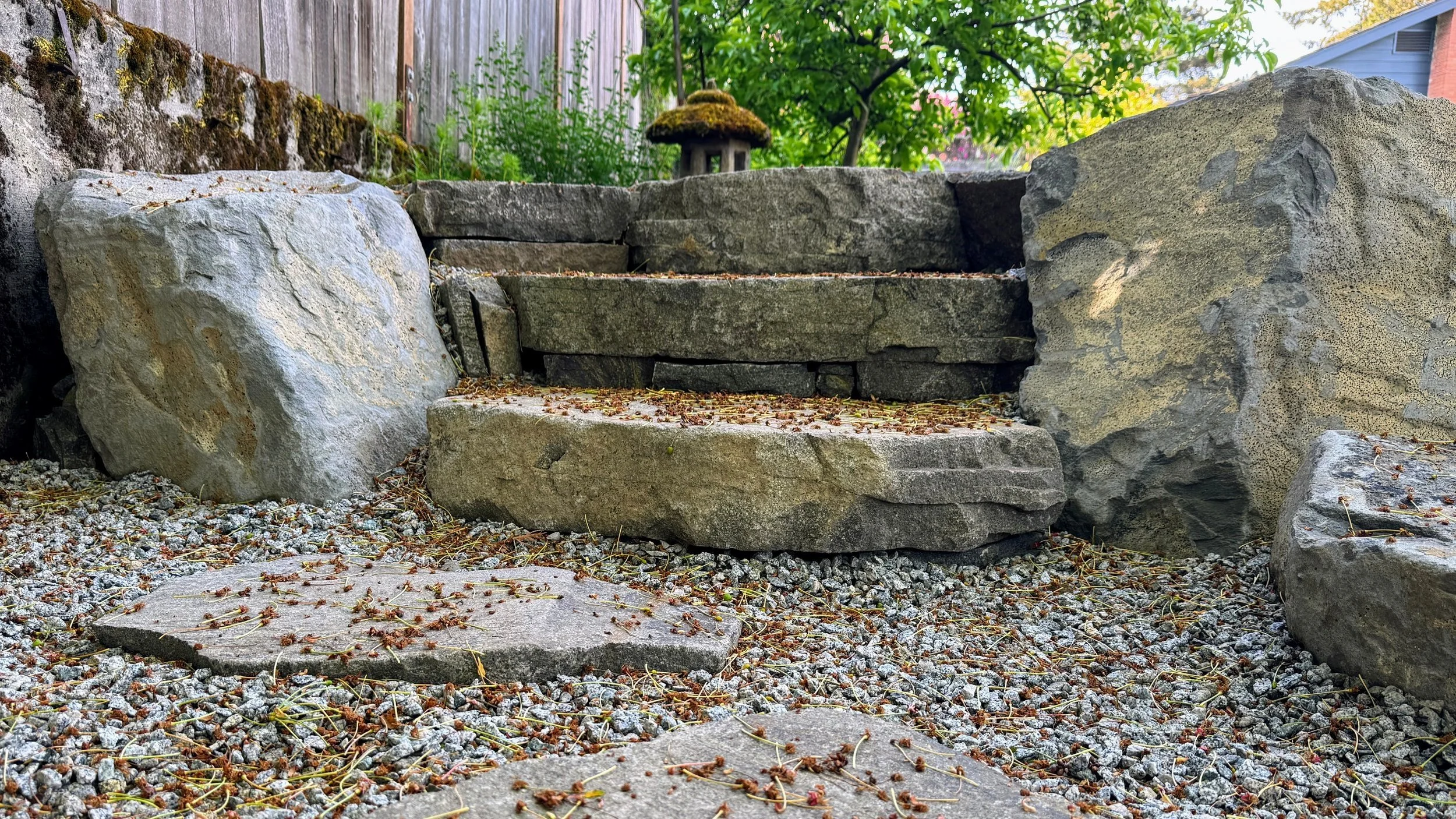 Basalt slab steps in Japanese garden