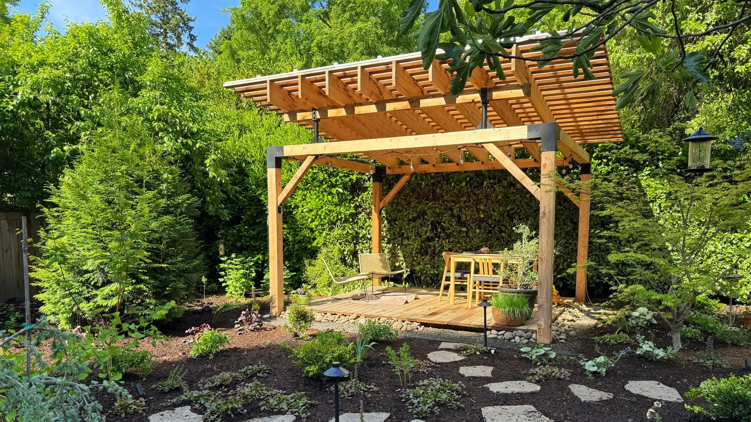 Modern Cedar Patio Cover in a Portland Backyard