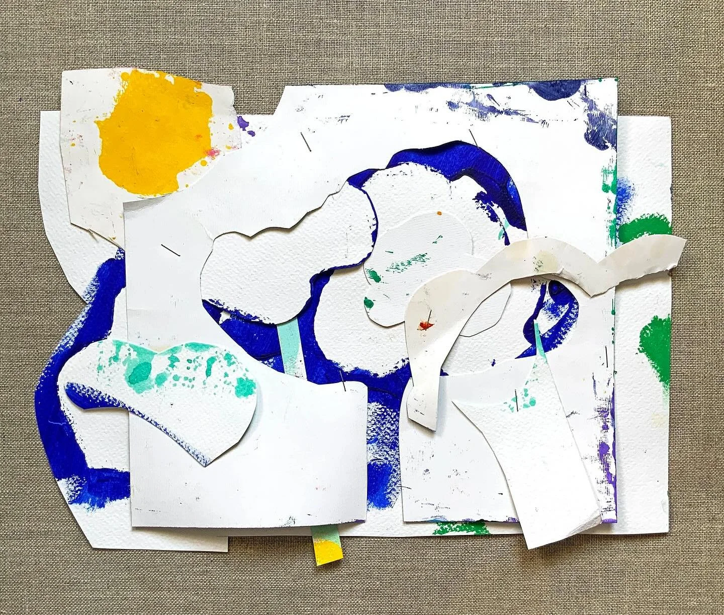 A couple of memory collages from 2023, so called because they recall places and situations but are also constructed from found and repurposed papers that can detail their own traces of past lives.