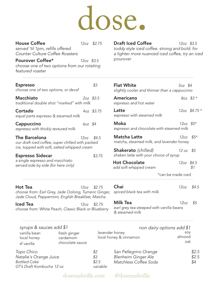 Menu Dose Coffee