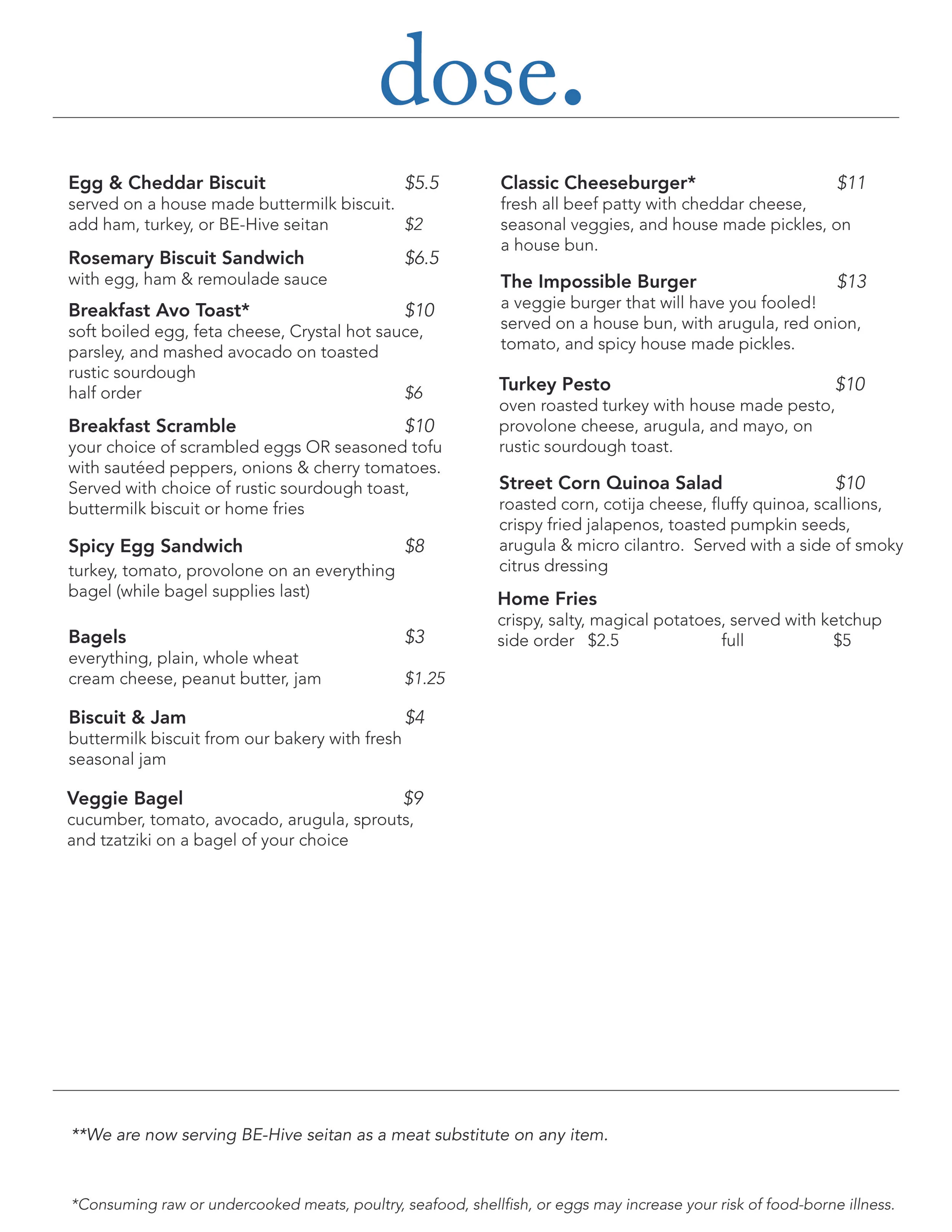 Menu Dose Coffee
