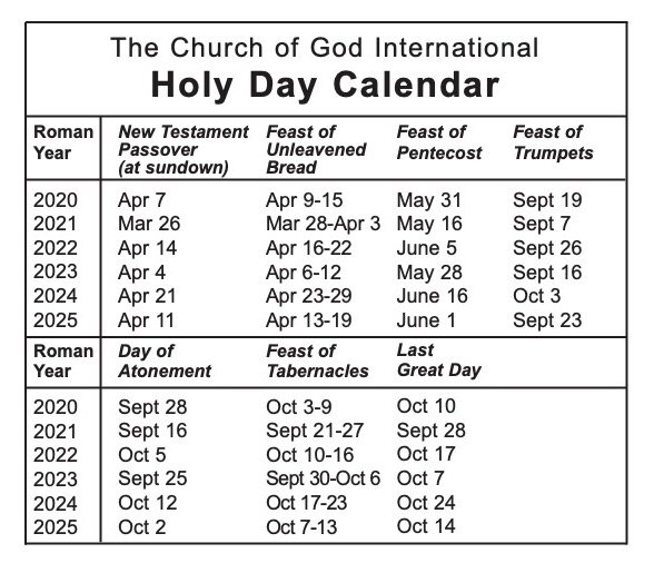 Holy Day Calendar — The Church of God International