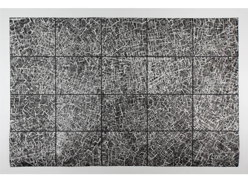 Plan #1 (Click to enlarge) photo polymer etching transfer from screenprints with gouache aditions• 220cm x 147cm • 2007