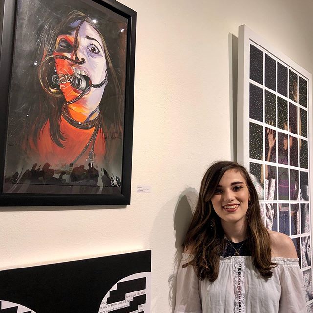 @sarah_the_stampede showing two art pieces in the student art exhibition at Santa Monica College.