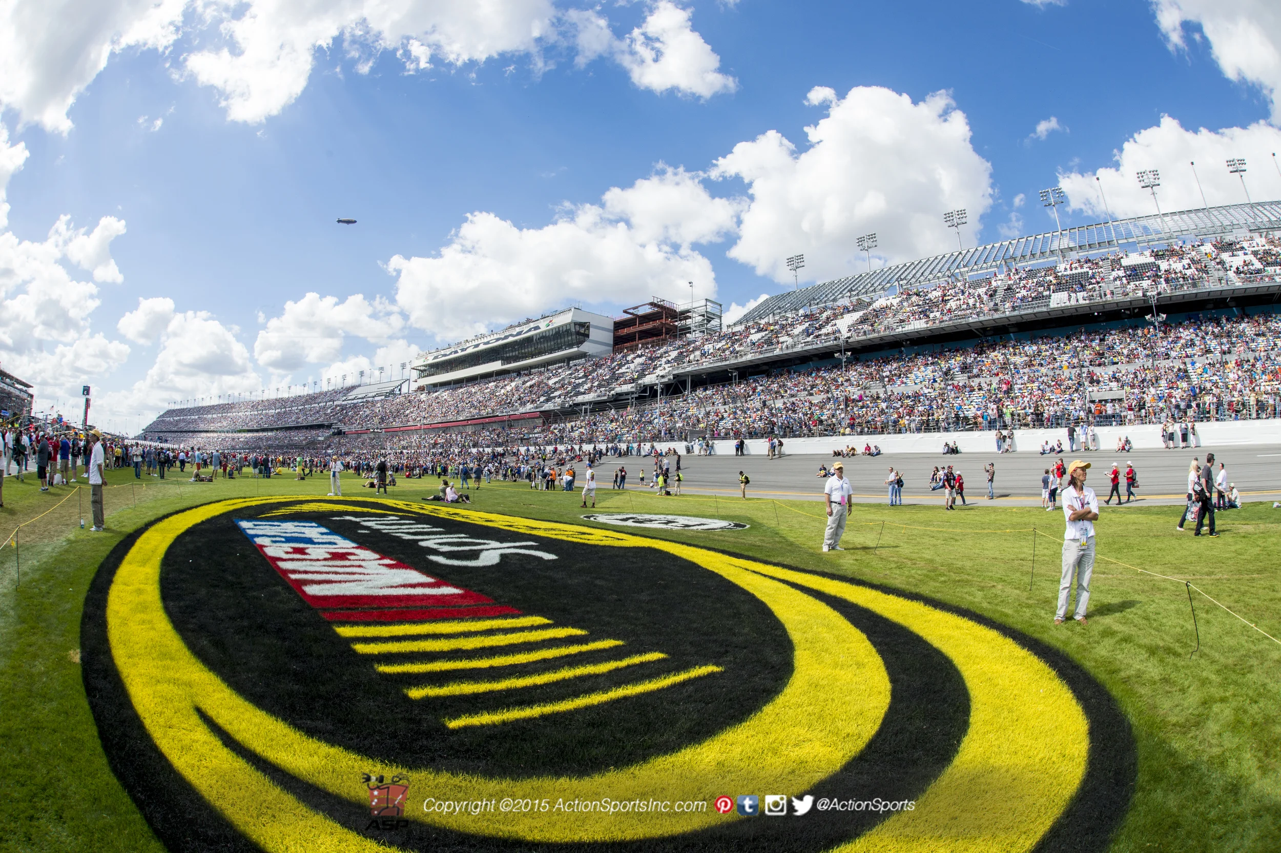 A fisheye view of the stands before the commencement of the Daytona 500 2015