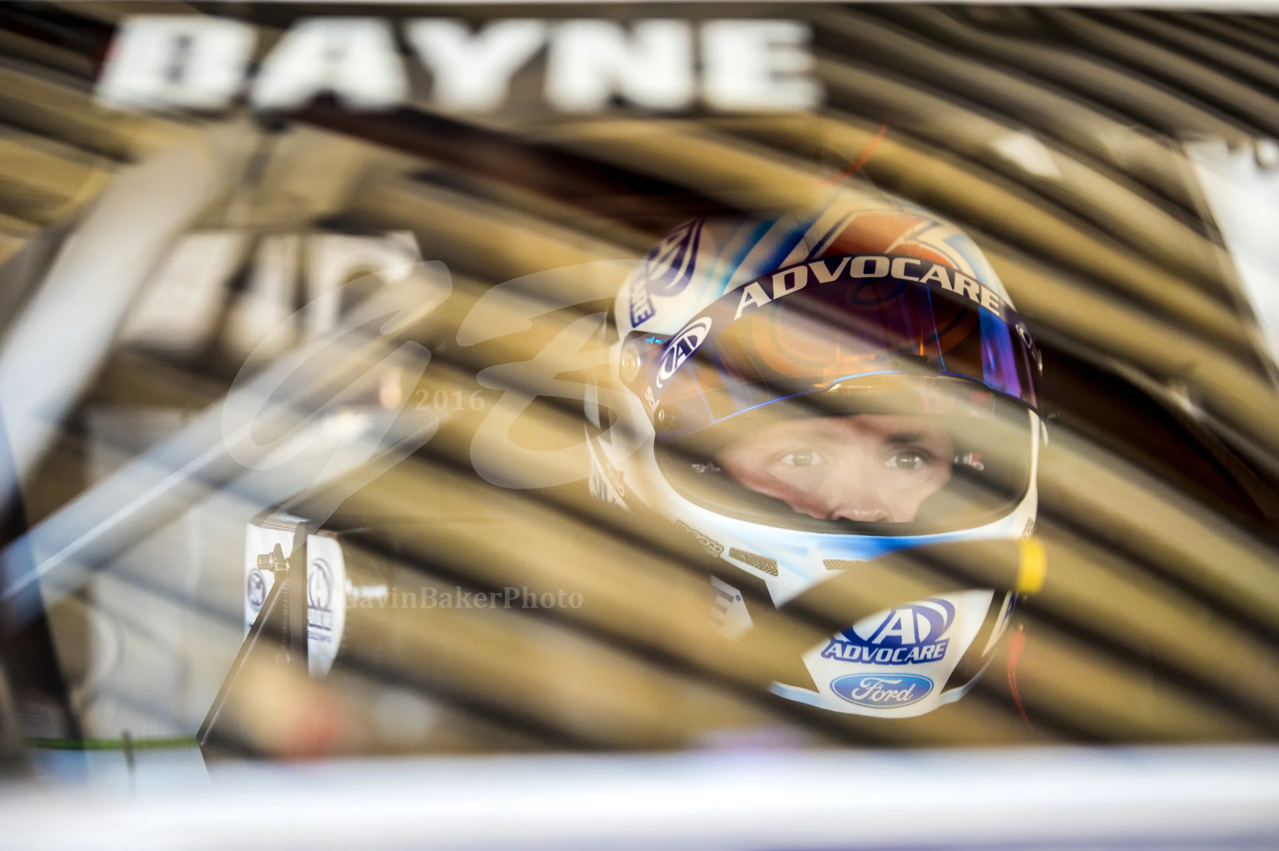 Trevor Bayne collects his thoughts behind the wheel of the #6 Advocare Ford before heading out to the track