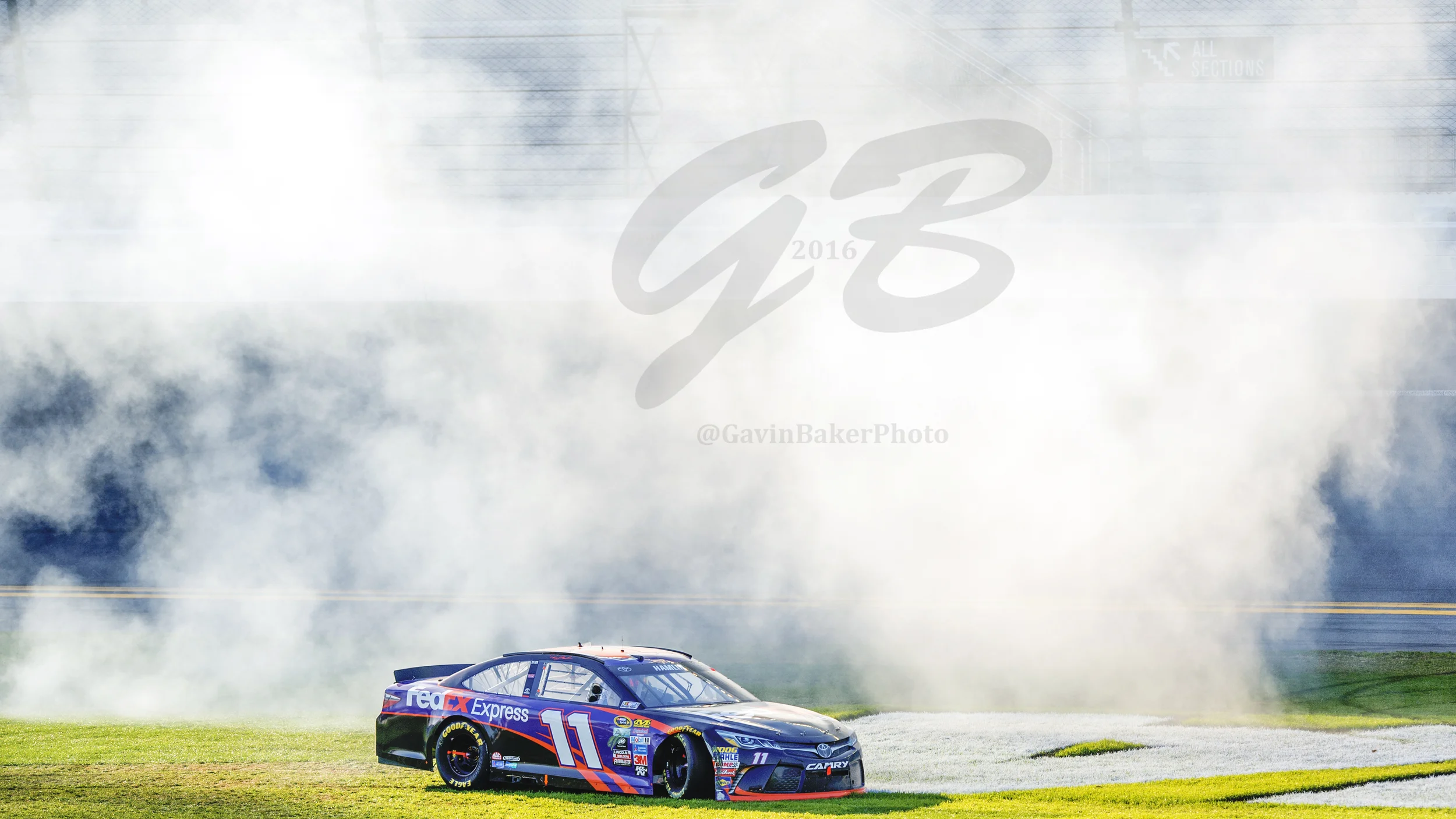 As the smoke from the celebratory burnout of Denny Hamlin cleared, the #11 FedEx Express Toyota sat proudly on the infield Daytona sign claiming its place in Daytona history.