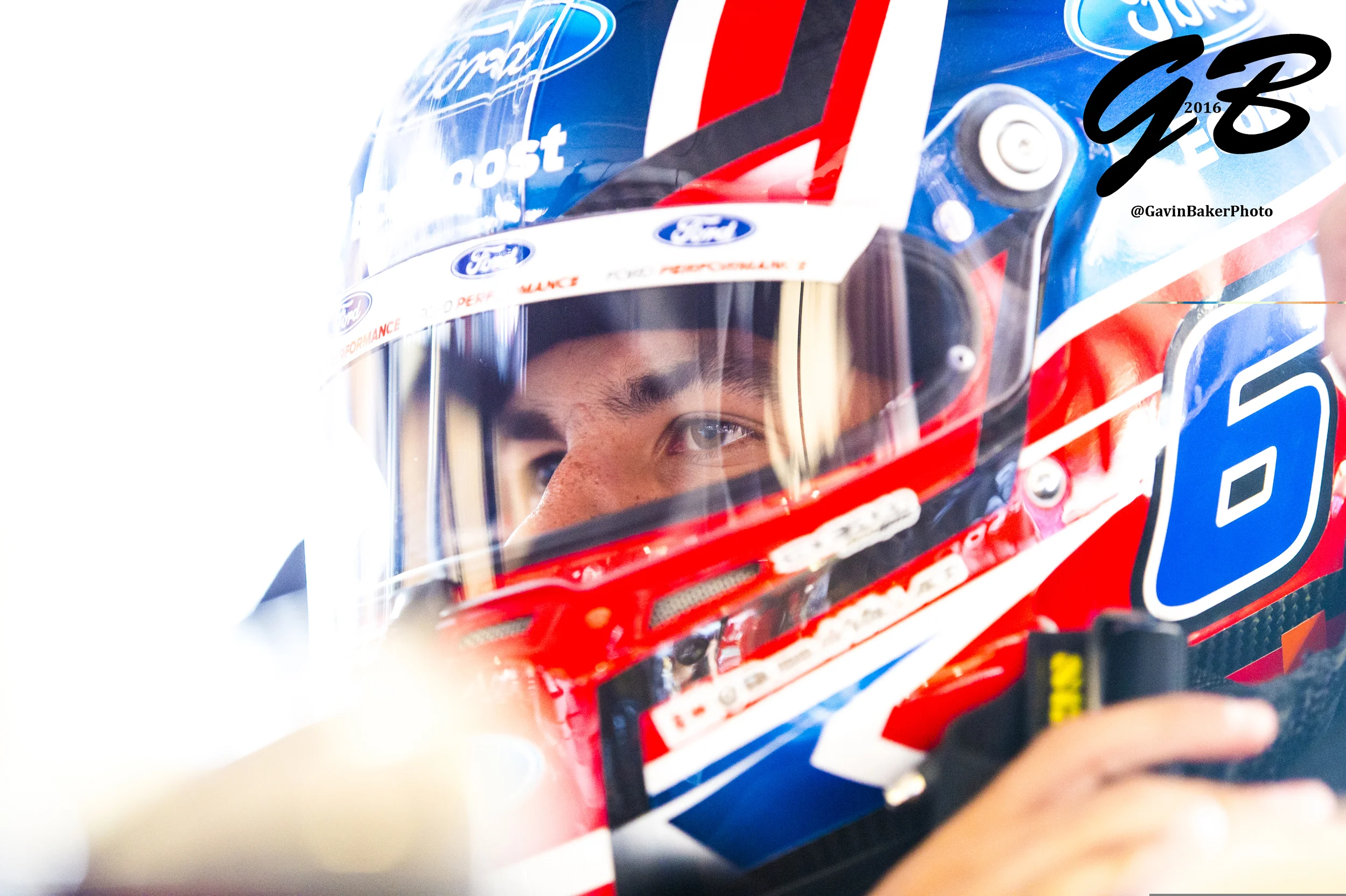 Darrell Wallace Jr., driver of the #6 Ford Ecoboost Ford, gets ready for action during the first practice for the NASCAR Xfinity Series 300 at the Auto Club Speedway in Fontana, CA. 
