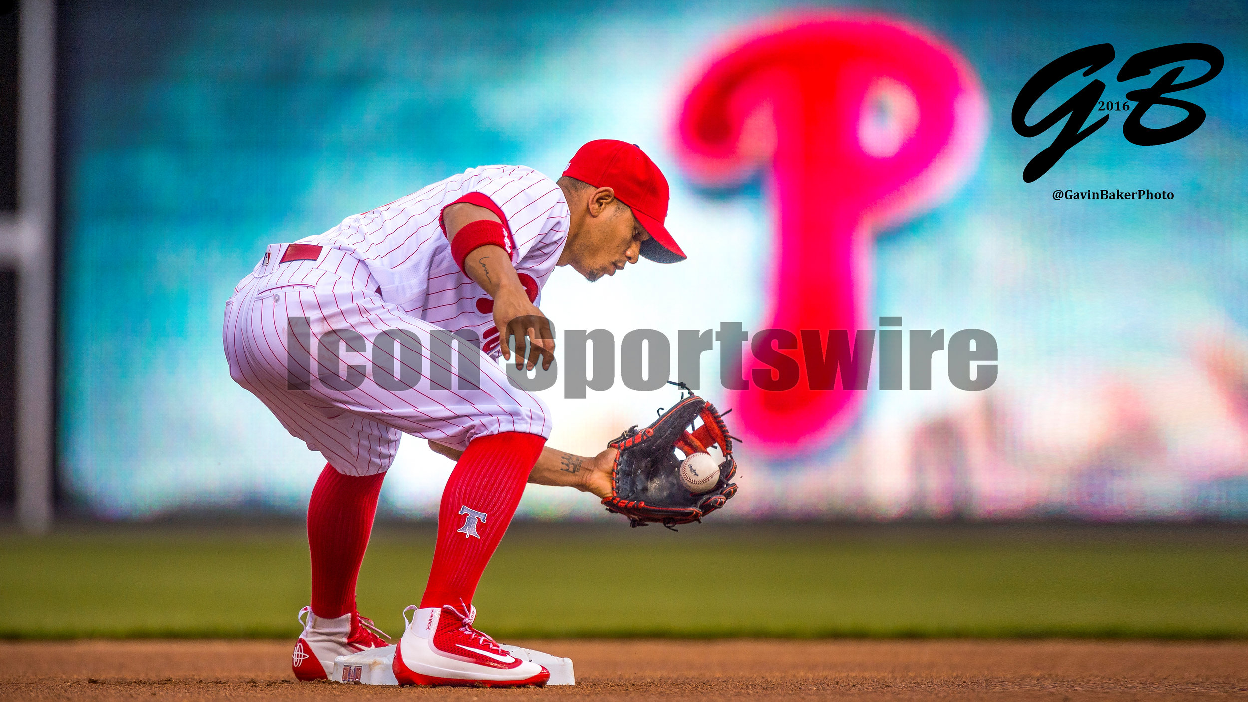  1 April 2016: Philadelphia Phillies second baseman Cesar Hernandez (16) warms up during the MLB Spring Training game between the Baltimore Orioles and the Philadelphia Phillies played at Citizens Bank Park in Philadelphia, PA. (Photo by Gavin Baker/