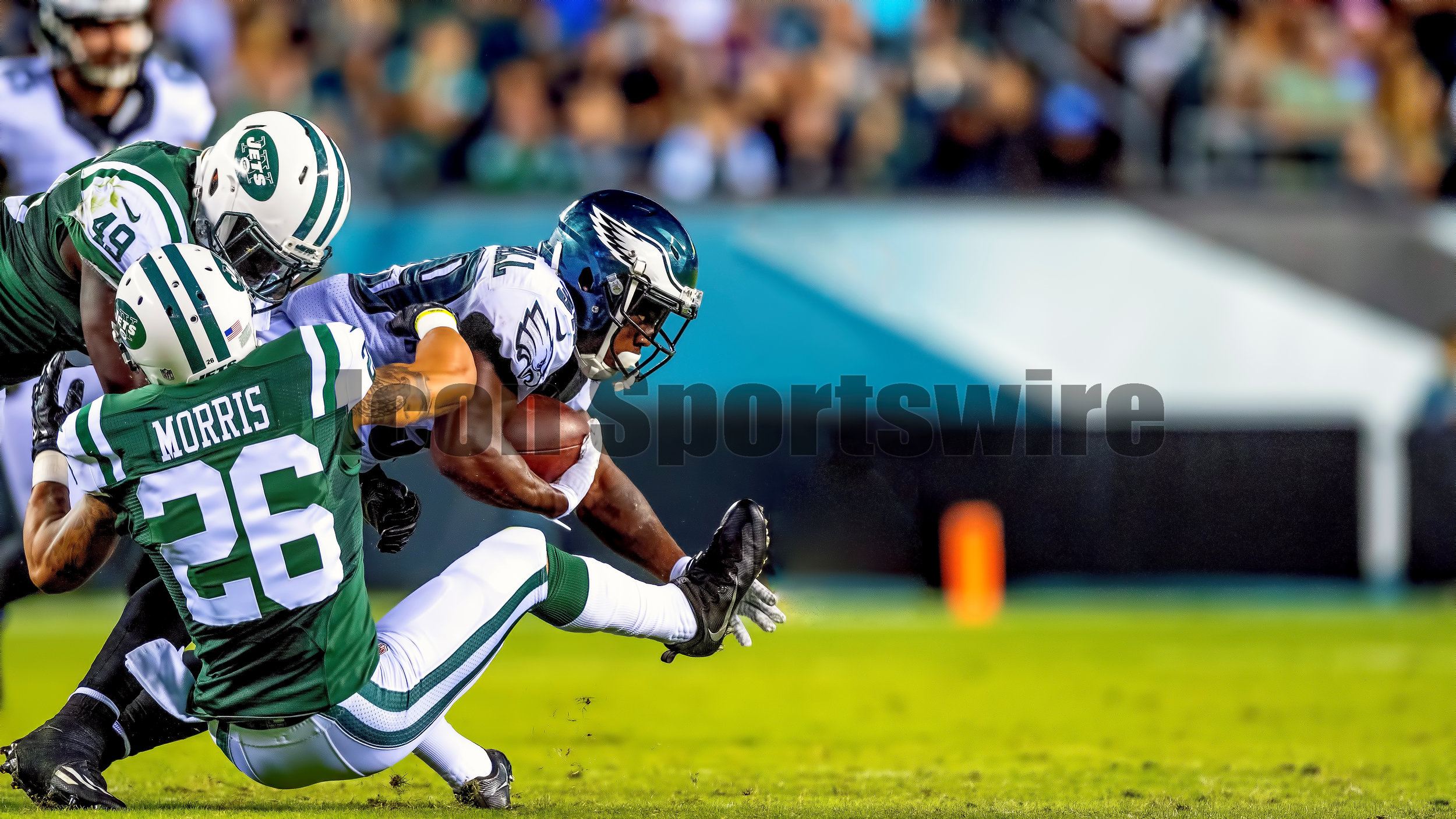  01 September 2016: Philadelphia Eagles wide receiver Byron Marshall (39) struggles for a few more yards during the Preseason National Football League game between the New York Jets and the Philadelphia Eagles played at Lincoln Financial Field in Phi