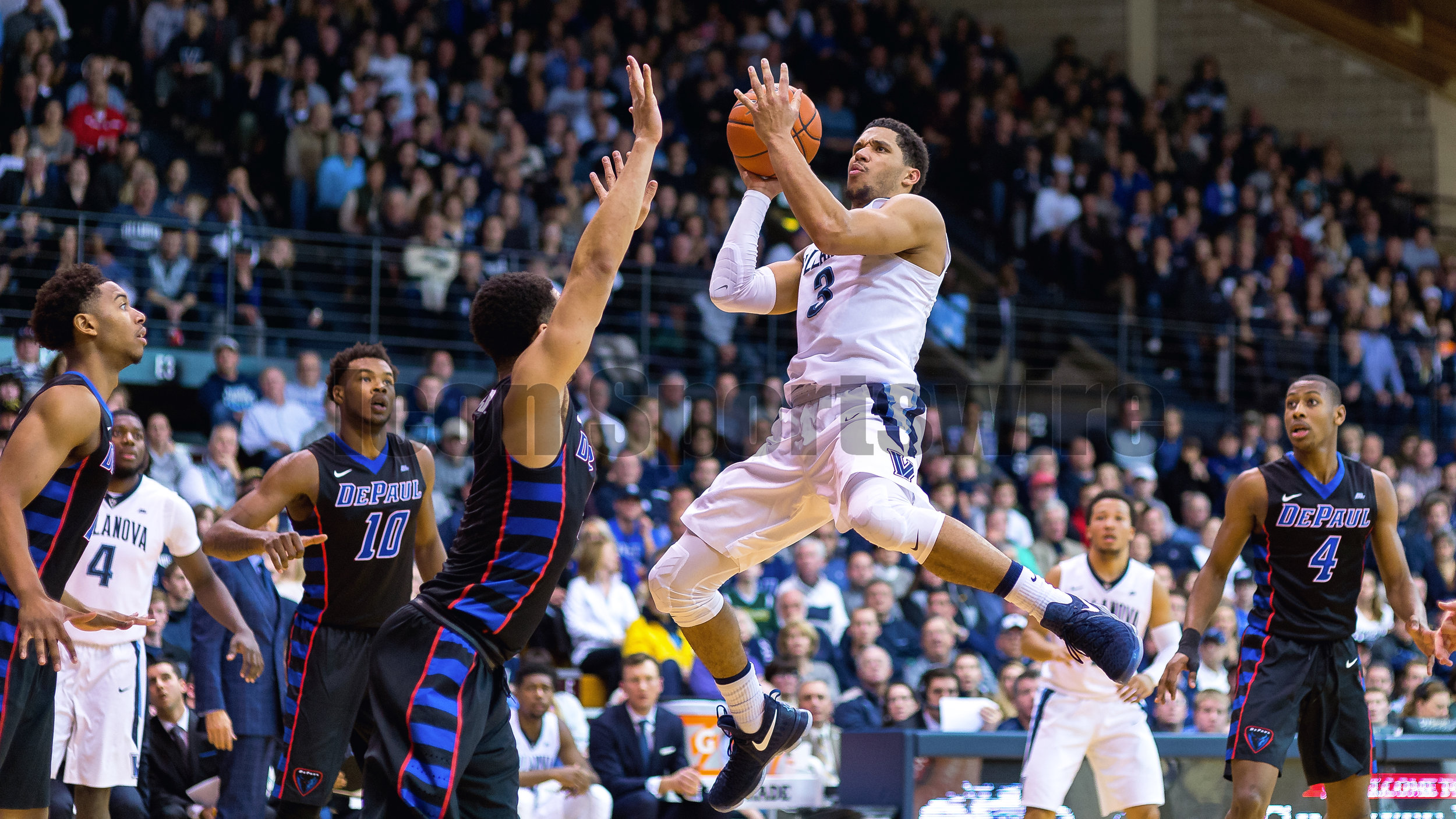  VILLANOVA, PA - DECEMBER 28: &nbsp;Villanova Wildcats guard Josh Hart (3) in mid air eyes his shot during the game between the Villanova Wildcats and the DePaul Blue Demons on December 28, 2016 at The Pavilion in Villanova PA.(Photo by Gavin Baker/I