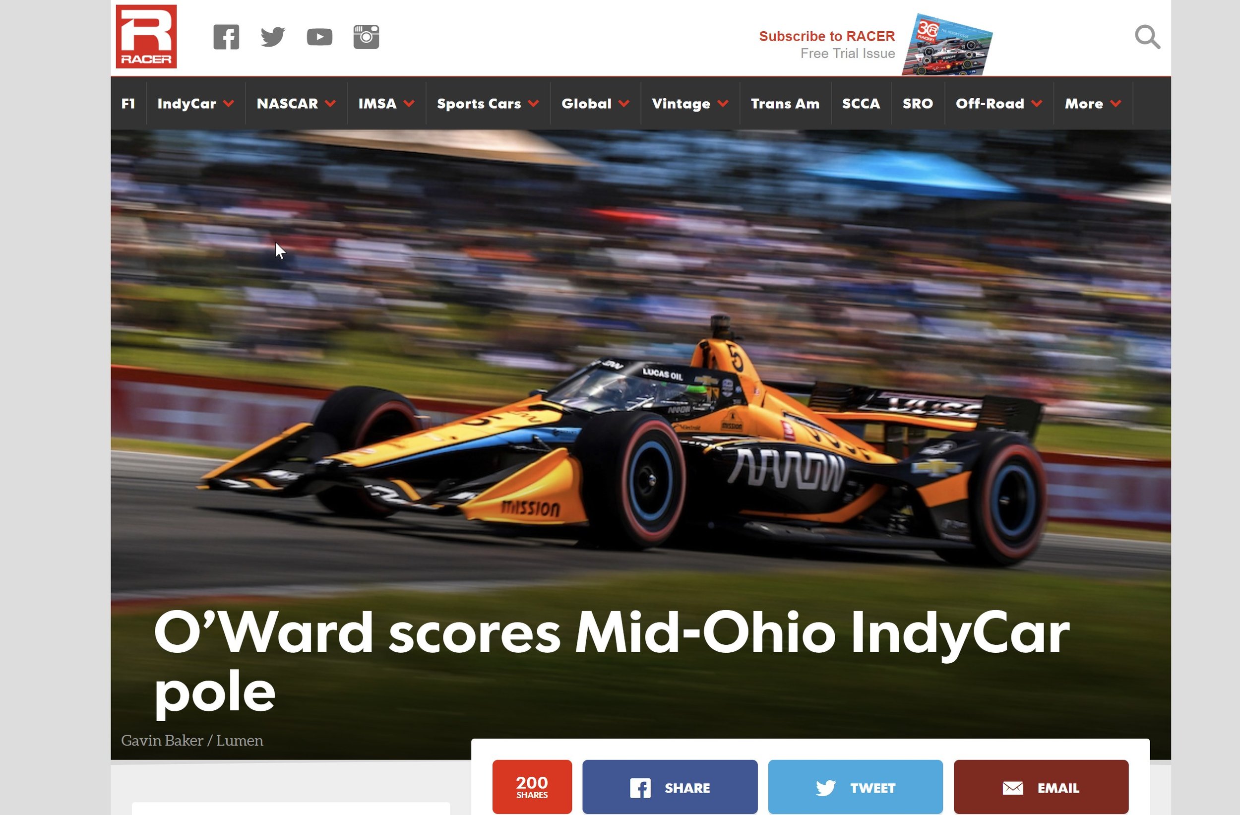  O’Ward scores Pole Award at IndyCar Mid-Ohio 2022 