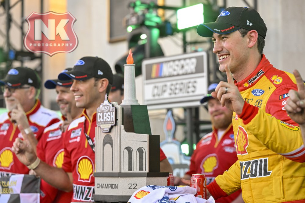 #22 Joey Logano in Victory Lane after winning the NASCAR Busch Light Clash at the LA Coliseum