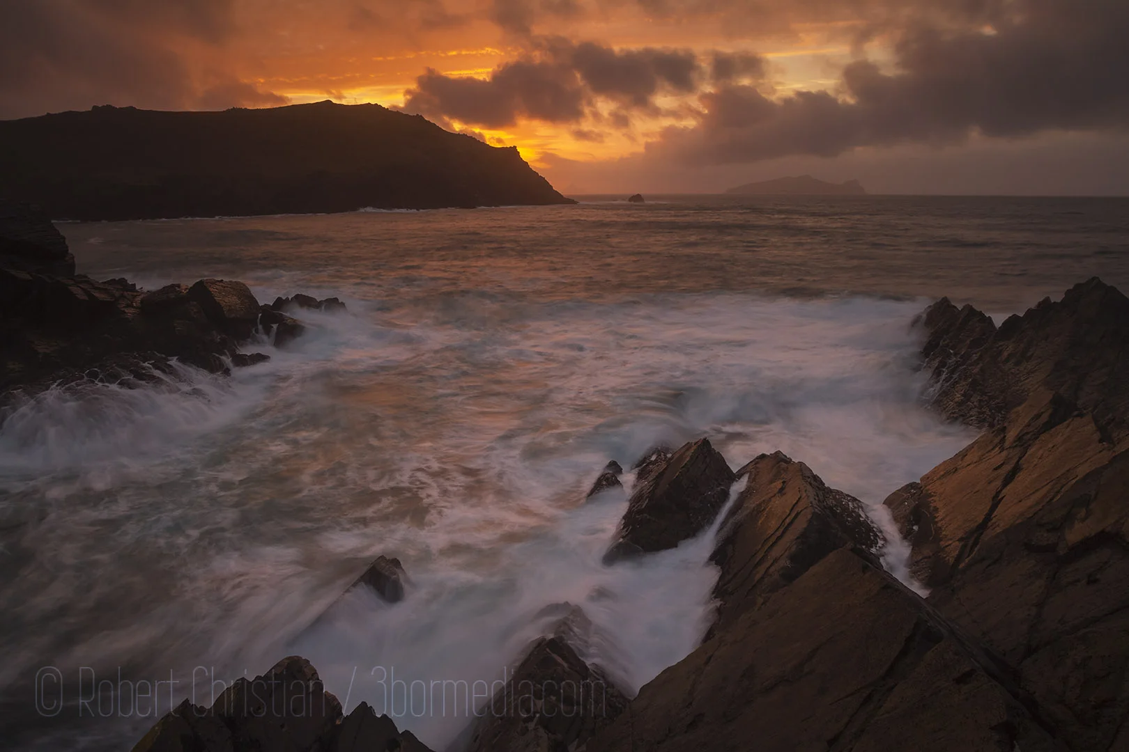 Sunset from the cliffs north of Clogher Strand.