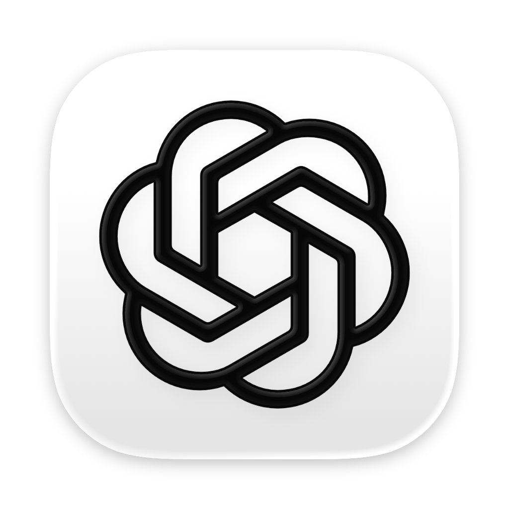 ChatGPT App icon with a black intertwined geometric design on a white background.