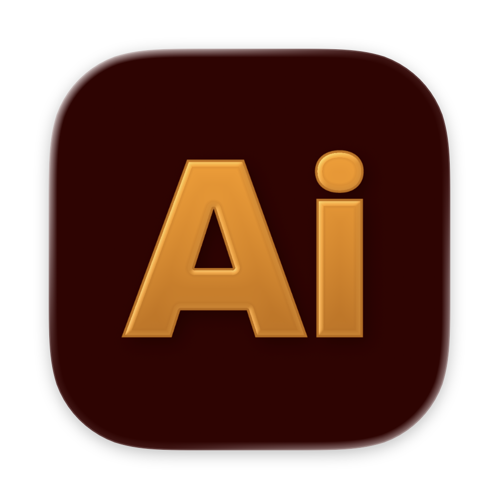 Icon with gold gradient letters A and i on a dark red rounded square background