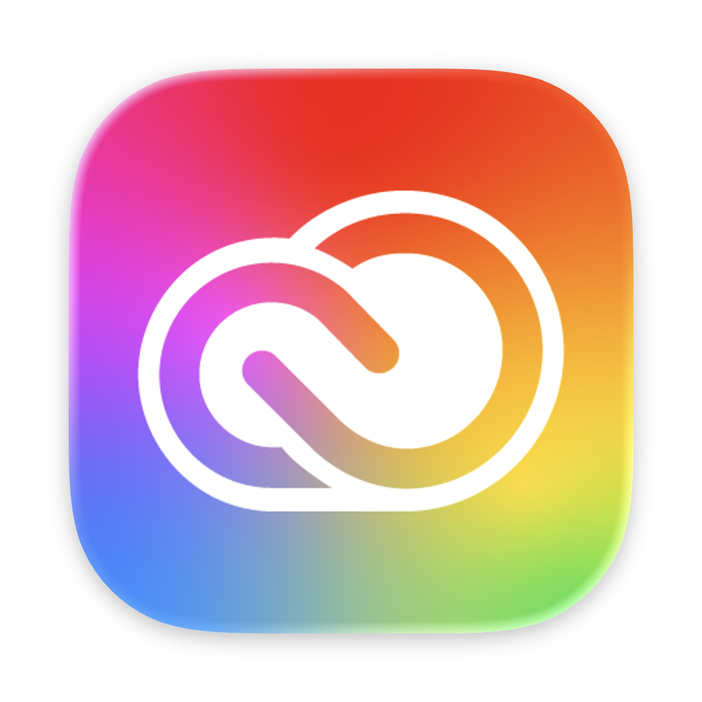 Creative Cloud logo with a rainbow gradient background and a white interconnected rain icon