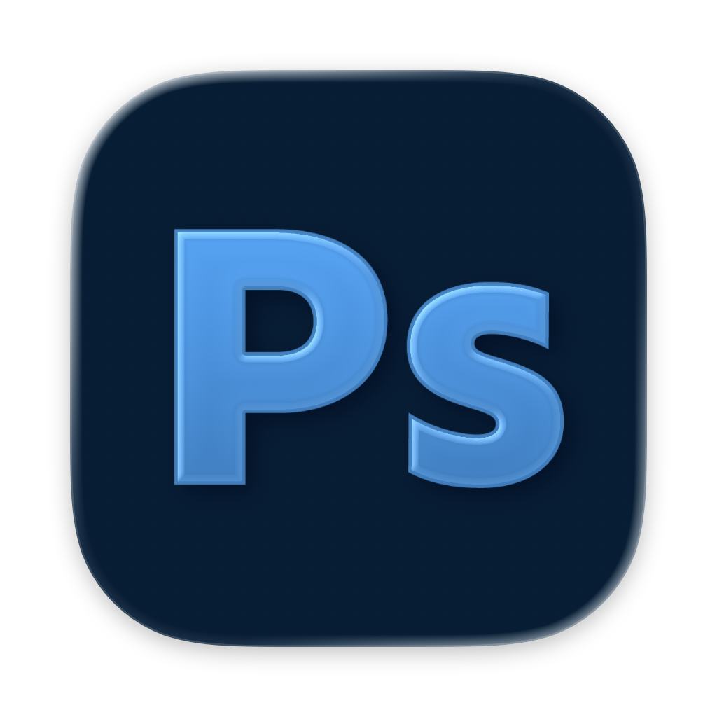 Adobe Photoshop app icon with blue 'Ps' on a dark rounded square background.