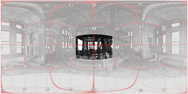 Figure #5: In this equirectangular projection we are able to see the view range that is provided by a single view tile.