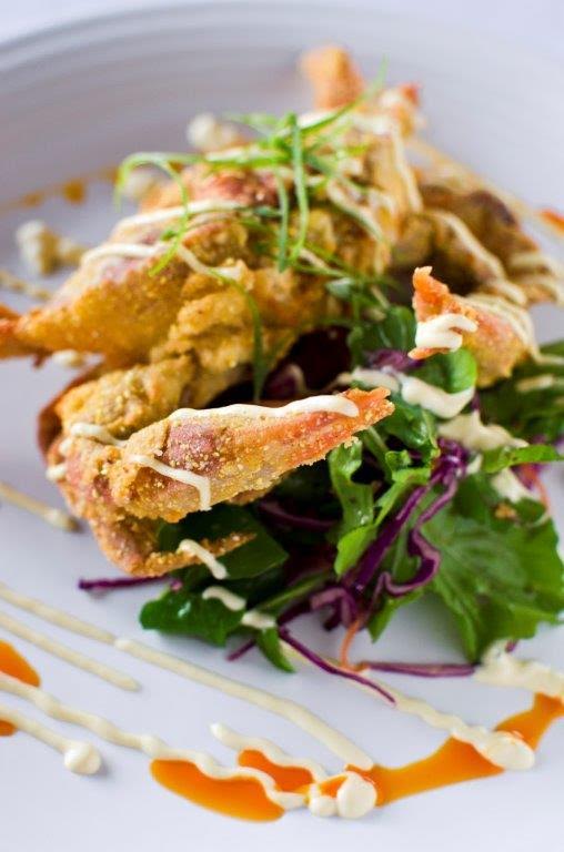 southern fried n.c. softshell crab w/ purple cabbage slaw, millarckee farm’s arugula & tabasco aioli