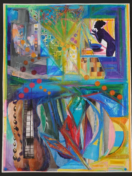 Martin Cohen Ladderback Beaded Bathing Beauty, 2005, Mixed Media on paper, 25" x 18.5" 