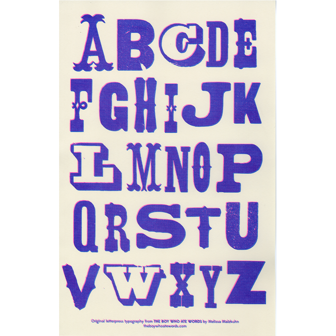The Boy Who Ate Words Alphabet, Letterpress, 11 x 17 