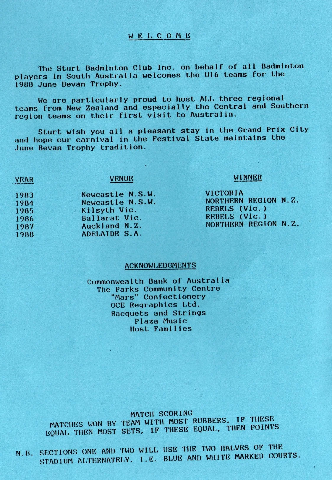 1988 June Bevan Trophy program