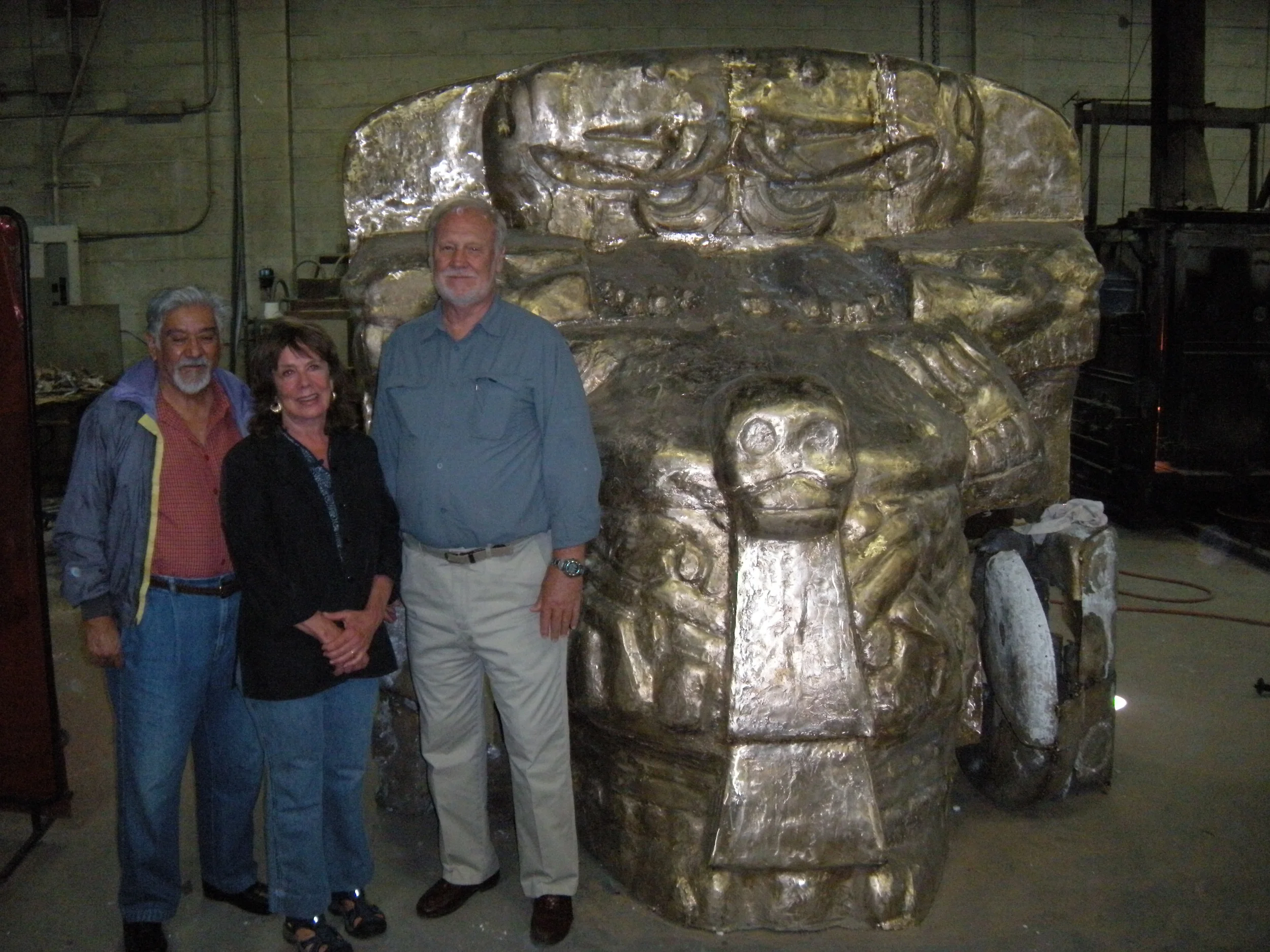 Ernie, Vicki and Jim with Coatlicue at the foundary