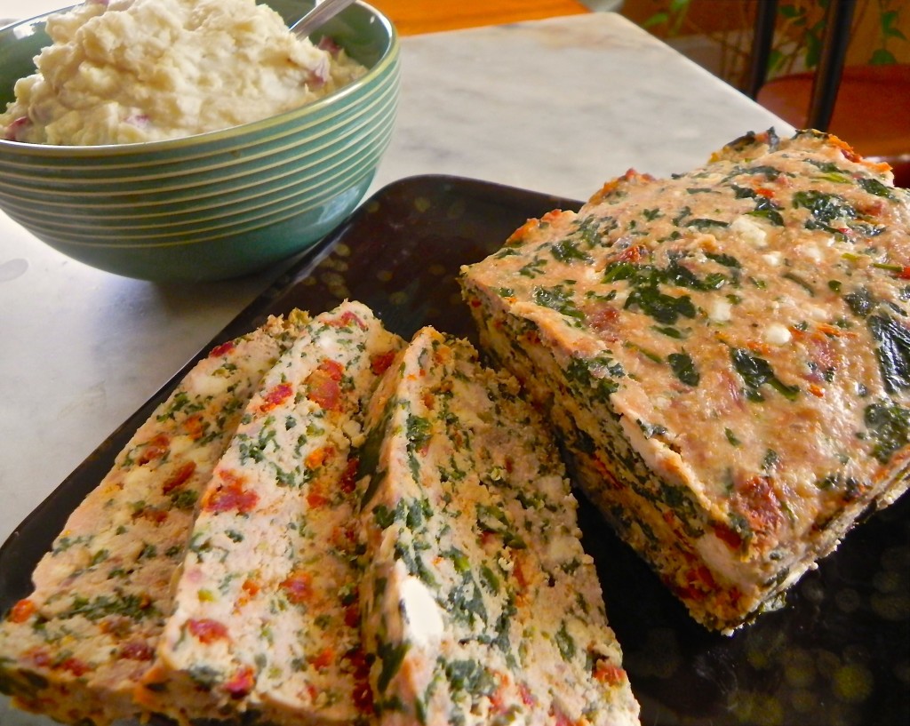 Turkey meatloaf with spinach, sundried tomato and feta