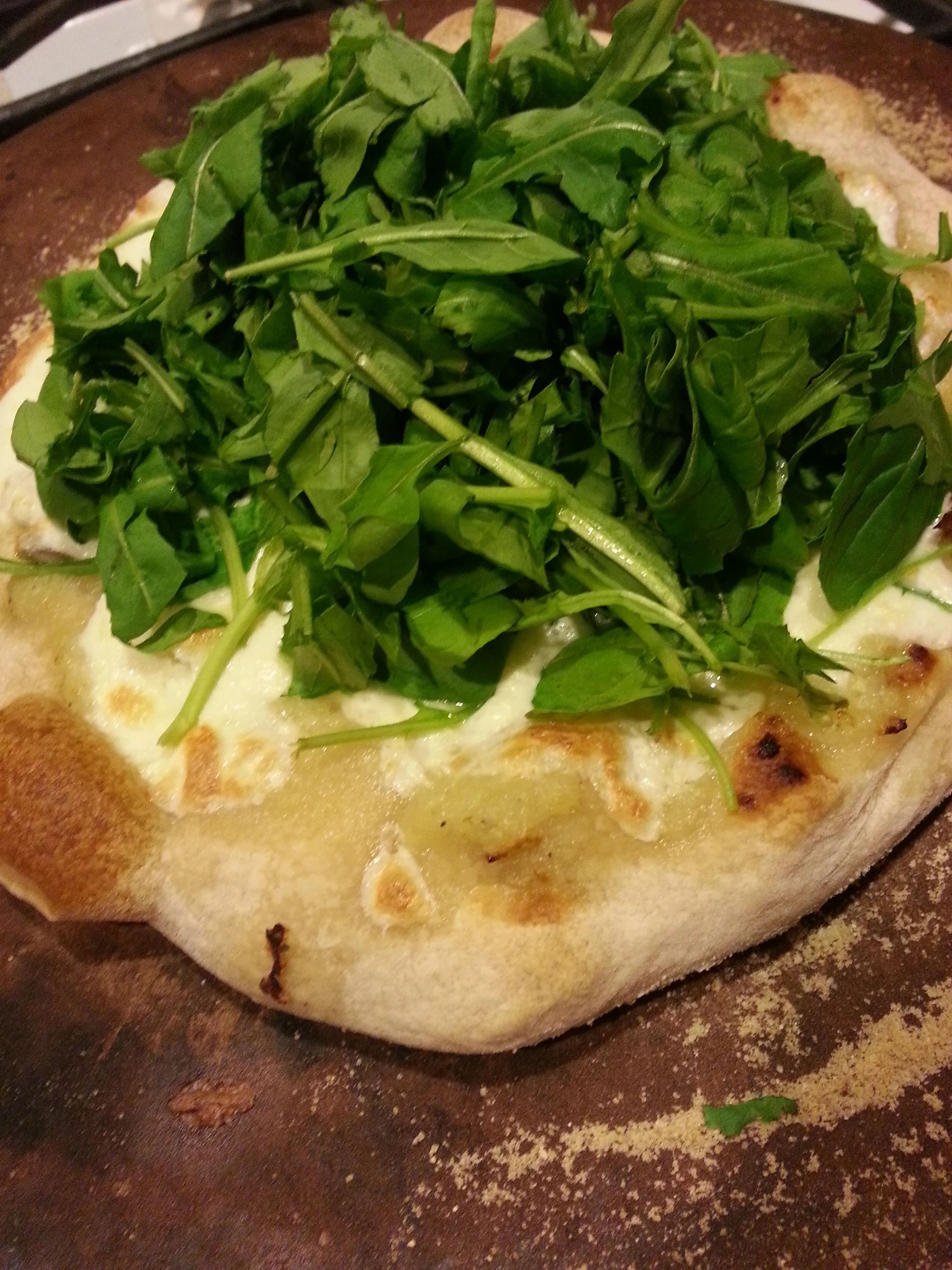 White pizza from Pizza Tonight with fresh mushrooms from Fantastic Fungi and Manakintowne's gorgeous arugula