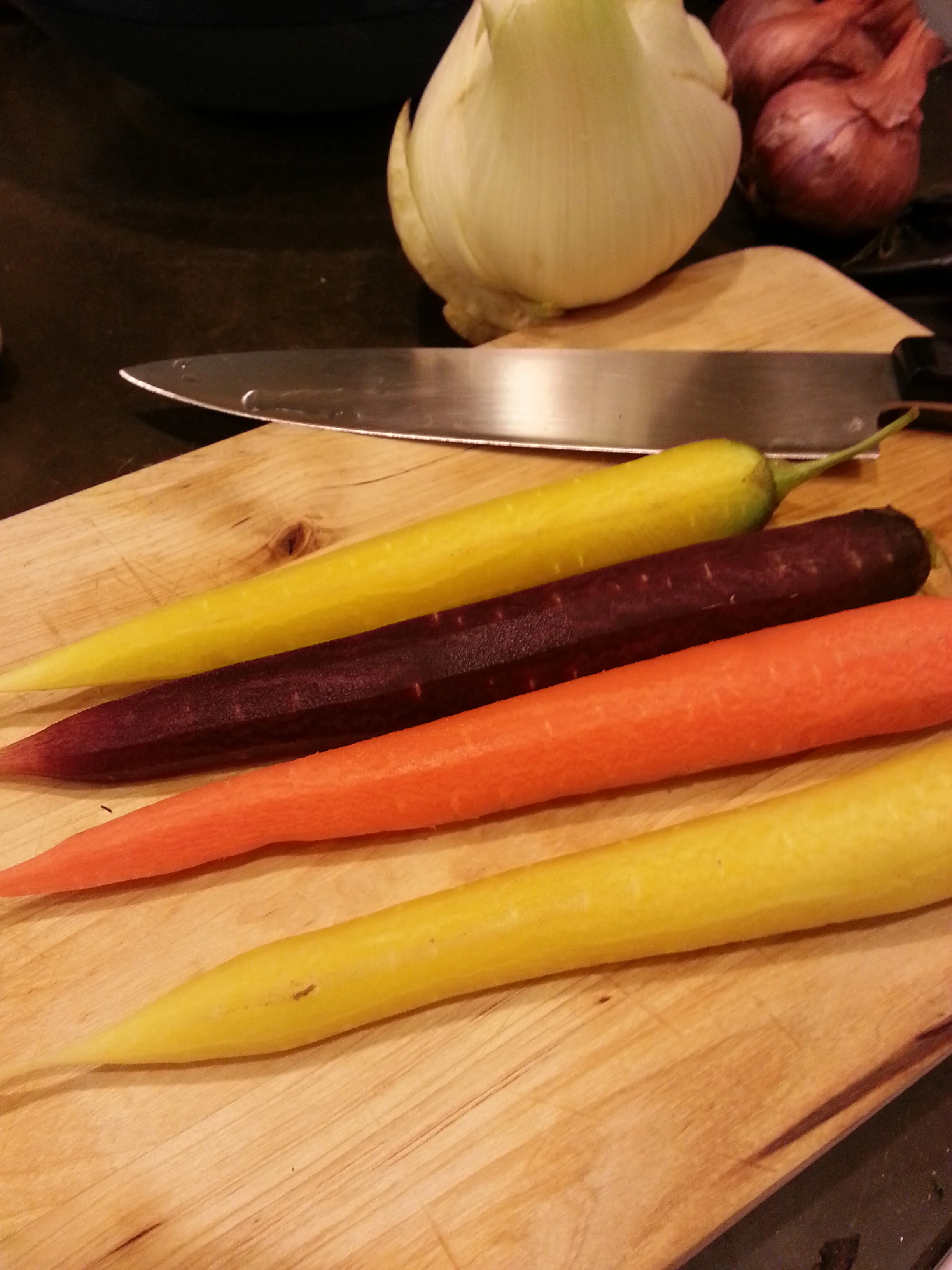gorgeous carrots, fennel, garlic and shallots form the all important mirepoix for the cassoulet