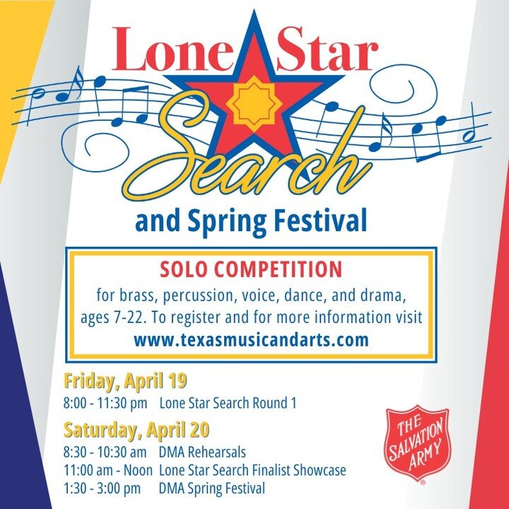 Lone Star Search is back this Spring! We're excited to bring back this initiative, giving our young people an incentive to practice and become their best at their God-given talents. And of course the competition benefits our corps, enhancing worship 