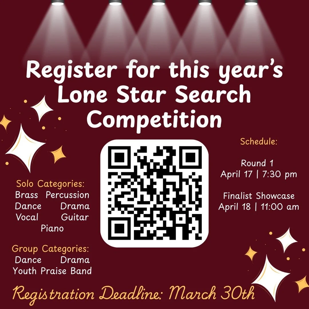 Registration is open for Lone Star Search 2026!

We have added more categories to line up with the Territorial Competition that will take place at the Centennial Celebration in June 2027. Our winners from LSS 2027 will have the opportunity to compete