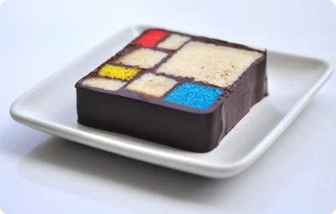 above: A slice of the widely-reknowned SFMoMA Mondrian cake ( img source )