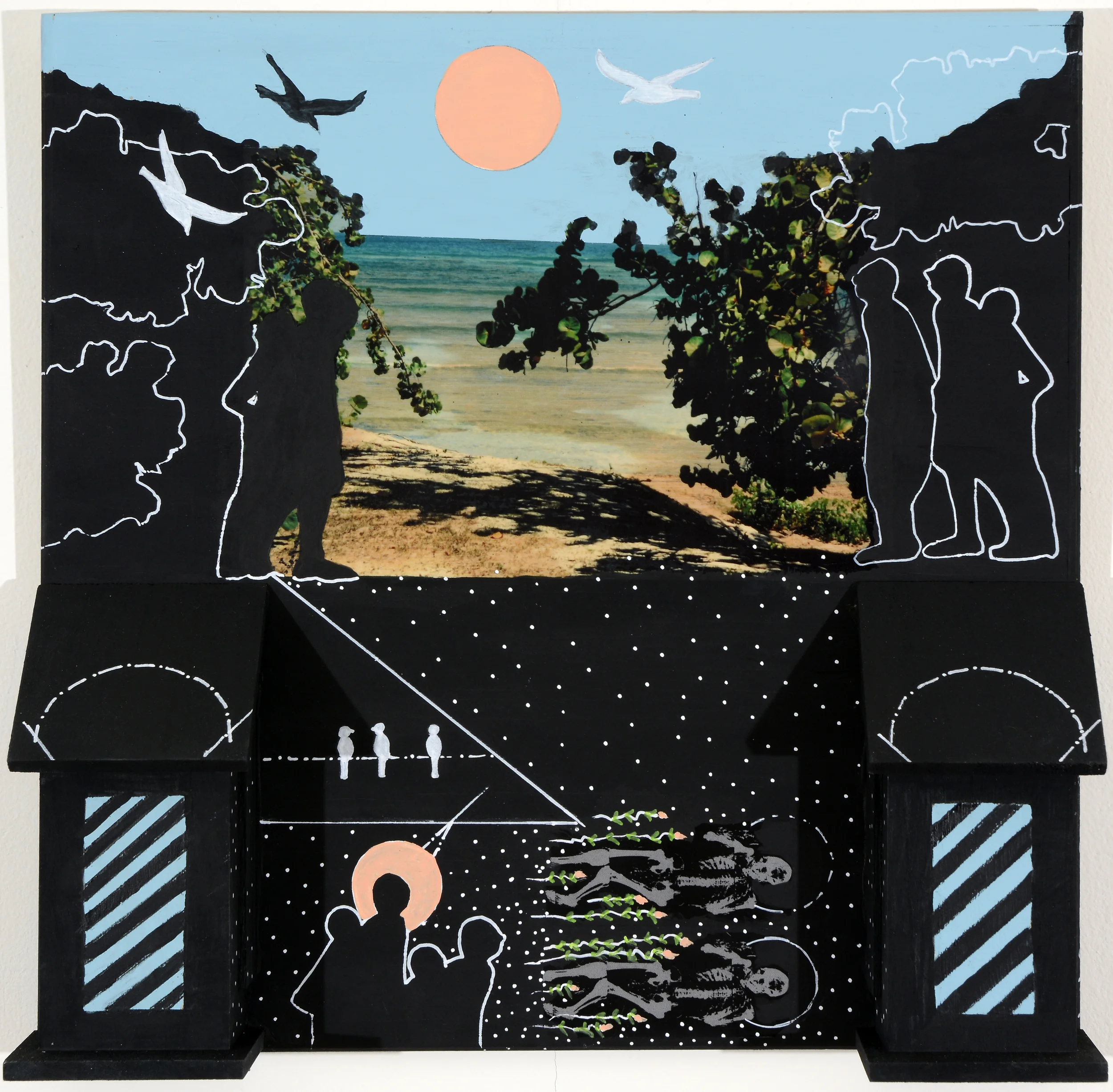 Beach 17” x 17” x 3” Wood, paint, photo applique $1200