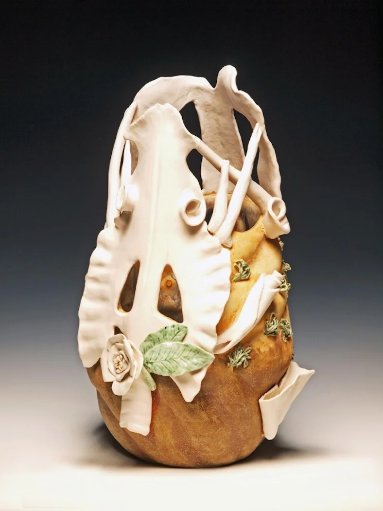 Desert Flower Stoneware & porcelain, stains, glaze 20”high x 10” diameter $500