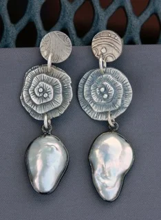 Fine Silver and Pearl Post and Drop Earrings