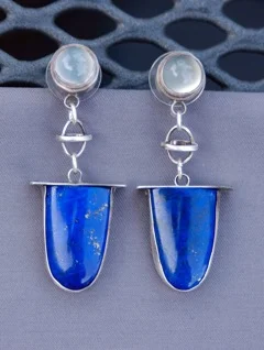Lapis lazuli, sterling silver, moonstone earrings